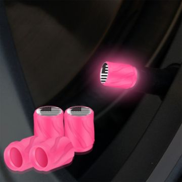 Luminous Car Motorcycle Tire Valve Caps 4pcs Set - Pink Black Flag - 1