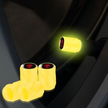 Luminous Tire Valve Caps 4pcs Set - Yellow Red Skull for Car/Motorcycle - 1