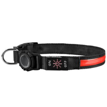 AirTag Dog Collar LED Waterproof Quick Release, Size M, Red - 1