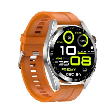 1.43" AMOLED Smartwatch Heart Rate Blood Pressure Monitor, Silver Orange Strap - 1