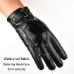 Men's Brown PU Leather Gloves - Warm Velvet, Touchscreen, One Size - 3