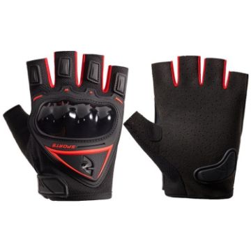 Motorcycle Half Finger Gloves Men Outdoor Riding Tactical, Red, Avg Size - 1