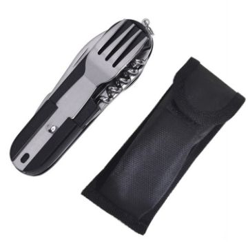 7-in-1 Multifunctional Outdoor Camping Folding Tableware - Black - 1