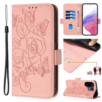Vivo S30 Pink Embossed Rose RFID Anti-theft Leather Phone Case - 1