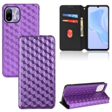 Ulefone Note 6/6P/6T Purple Flip Leather Case - Cubic Grid Texture - 1