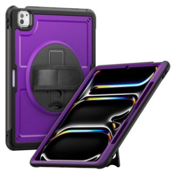 iPad Pro 13 2024 Purple Honeycomb Hand Grip Turntable Stand Case - 1