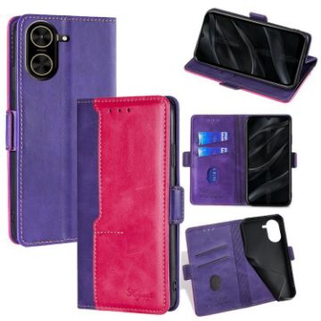 Redmi A5 4G Leather Phone Case, Contrast Color, Purple/Rose Red - 1