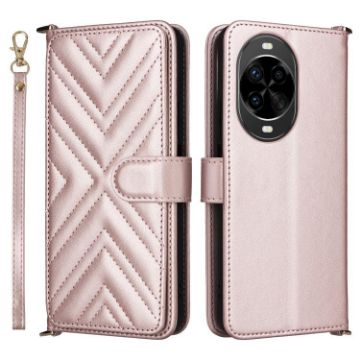 Huawei nova 14 5G Leather Phone Case with 6 Card Slots & Wrist Strap Pink - 1