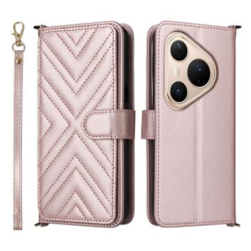 Huawei Pura 80 Pro 5G/80 Pro+ 5G Leather Case with 6 Card Slots - Pink - 1