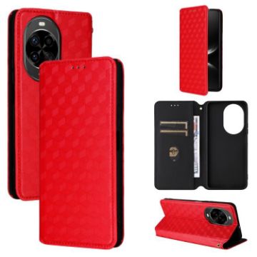 Huawei nova 14 5G Red Flip Leather Phone Case with Cubic Grid Texture - 1