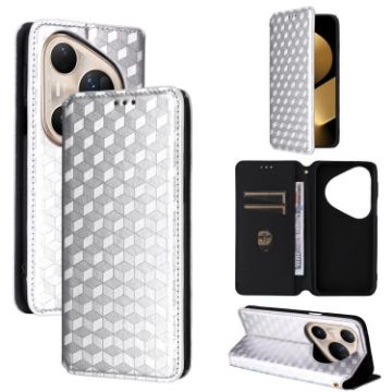 Huawei Pura 80 Ultra 5G Silver Flip Leather Phone Case with Grid Texture - 1