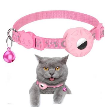 AirTag Tracker Silicone Case for Pets - Reflective Stars & Moon Collar (Pink) - 1