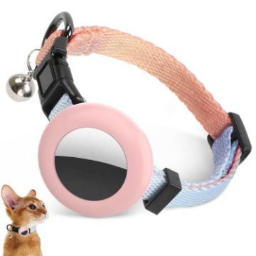 AirTag Tracker Silicone Case Pet Collar with Bell - Gradient Beige Red - 1