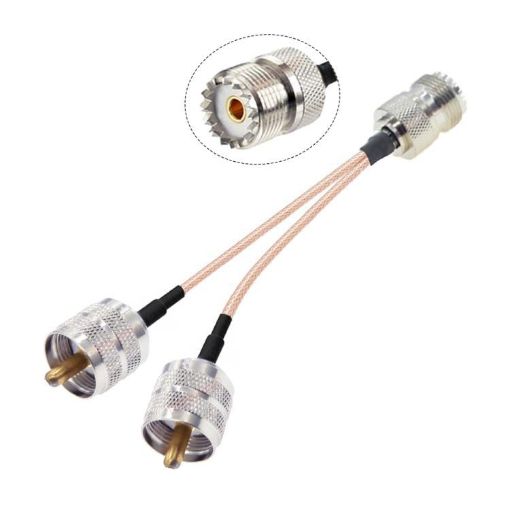 UHF Female to Dual Male Adapter Cable 20cm SO239 to PL259Y 1 In 2 - 1