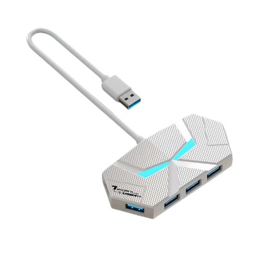 USB 2.0 Hub Splitter with Colorful Light, Type-C Dock, 1.2m (White) - 1