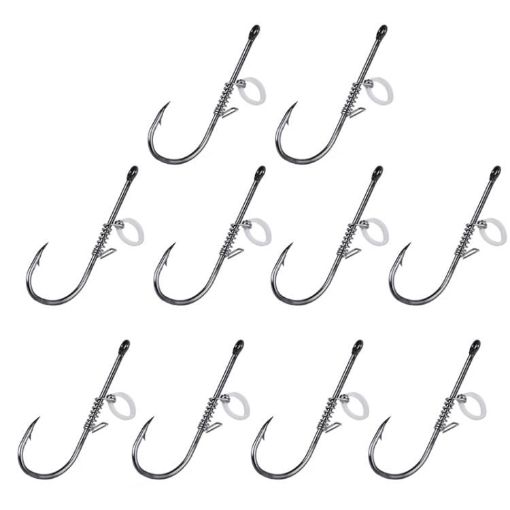 10pcs Crooked Mouth Barbed Sea Fishing Hooks 5/0 Lure Hanging Shrimp - 1