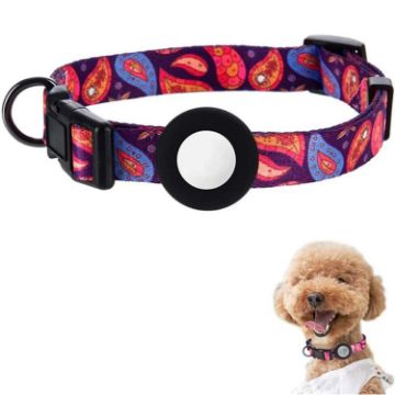 Waterproof Silicone AirTag Pet Collar Case for Cats & Dogs, Size M, Purple - 1