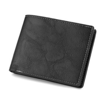 Retro Black Leather Men's Short Wallet - Horizontal Purse & Money Clip - 1