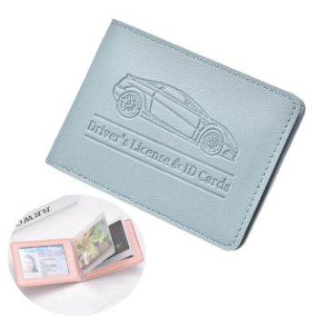 Women's Leather Driver License & Credit Card Holder, 4 Slots, Blue - 1