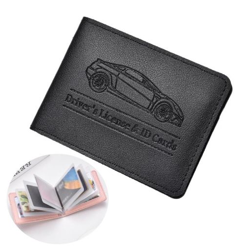 Women's Leather Driver License & Credit Card Holder, 8 Slots, Black - 1