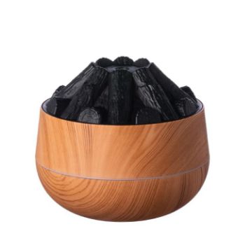 Simulated Charcoal Fire Night Light Humidifier USB Large Mist (Wood Grain) - 1
