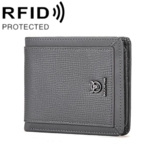 BULL CAPTAIN 07 RFID Anti-theft Cowhide Wallet, Multiple Card Slots, Gray - 1