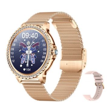 Gold Mesh & Silicone Strap Waterproof Sports Smartwatch with Bluetooth Calling - 1