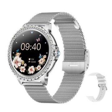 Silver Mesh & Silicone Strap Waterproof Sports Smartwatch with Bluetooth Calling - 1