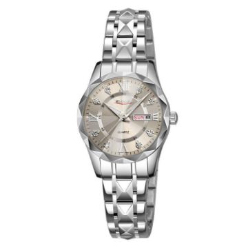 SKMEI Women's Quartz Watch, Silver Case, Gray Dial, Diamond, Waterproof - 1