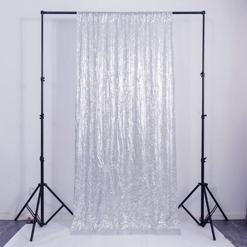 Silver Sequin Embroidered Curtains 120x300cm for Wedding & Party Decor - 1