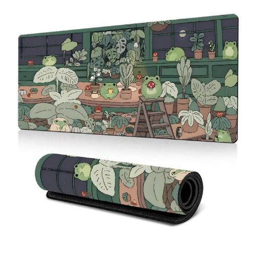 Cute Frog Mouse Pad - Green Non-Slip Desk Mat for Computer 300x600mm - 1
