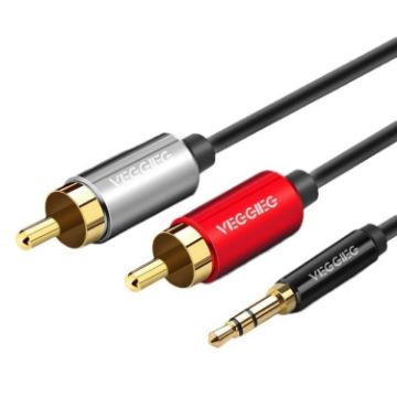 VEGGIEG 3.5mm to 2RCA Audio Cable 1m for Phone & Computer Speaker - 1