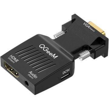 QGeeM VGA to HDMI Adapter with Micro USB Power & Audio 1080P 60Hz Black - 1