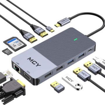 MCY 12-In-1 USB-C Hub: Triple Monitor, 1000Mbps LAN, 2 HDMI, 85W PD - 1