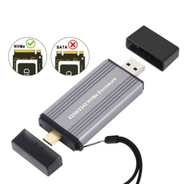 NVMe 10Gbps USB3.1 Gen2 Hard Drive Enclosure, USB + Type-C, 2230/2242 - 1