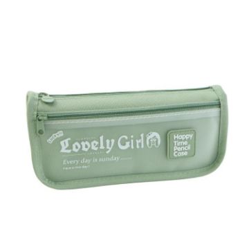 Large Capacity Green Pencil Case with Transparent Front Pocket Organizer - 1