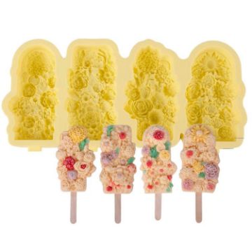 Flower Ice Cream Silicone Mold - 4 Grids, Food-Grade, Yellow Ice Pop Mold - 1