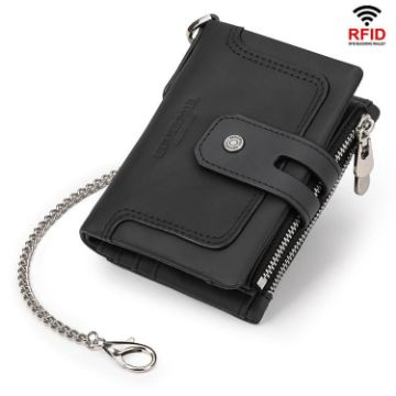 HUMERPAUL BP778 Black RFID Tri-fold Leather Wallet with Double Zipper - 1