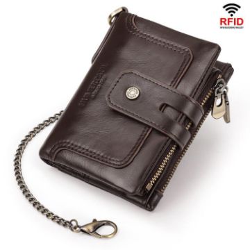 HUMERPAUL BP778 Brown Leather RFID Tri-fold Wallet with Double Zipper - 1