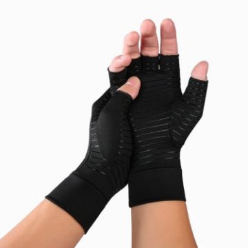 Black Fiber Sports Half Finger Gloves, Arthritis Rehab, Size S - 1