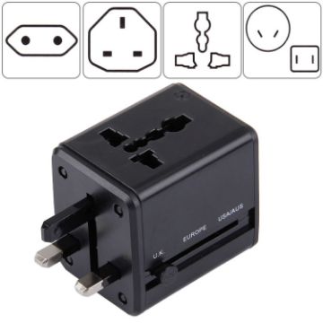 Universal Travel Adapter with Dual USB Ports for US, UK, AU, EU - Black - 1