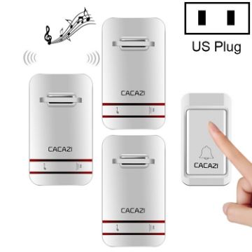 CACAZI V027G Wireless Doorbell, 1 Button 3 Receivers, US Plug, Self-Powered - 1