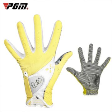 Women's Yellow PGM Golf Gloves, Non-Slip PU Leather, Size 19 - 1