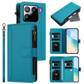 Xiaomi 15S Pro Turquoise Leather Case - 9 Card Slots & Magnetic Closure - 1