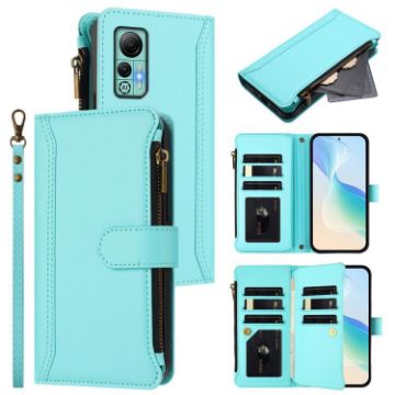 Ulefone Note 14 Leather Case: 9 Card Slots, Zipper, Hand Strap, Mint Green - 1