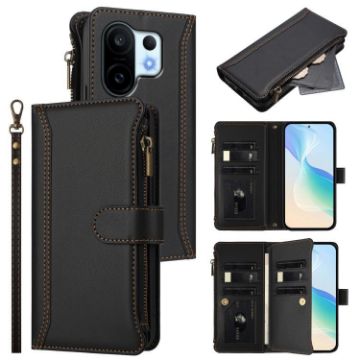Vivo S30 Pro Mini Black Leather Case with 9 Card Slots & Hand Strap - 1