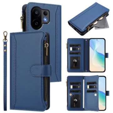 Vivo S30 Dark Blue Leather Case: Magnetic Closure, 9 Card Slots, Hand Strap - 1
