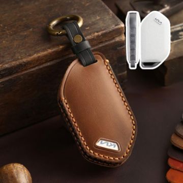 Kia K3/K5 2024 Hallmo Crazy Horse Cowhide Key Cover (8-Button Brown) - 1