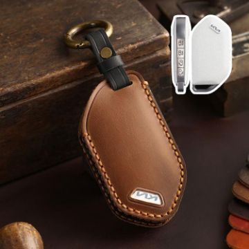 Kia K3/K5 2024 Hallmo Crazy Horse Cowhide Key Cover (9-Button Brown) - 1