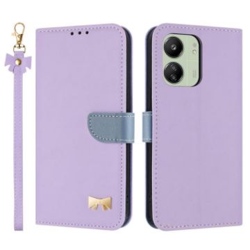 Redmi 13C 4G Global Purple Leather Phone Case with Hand Strap - 1